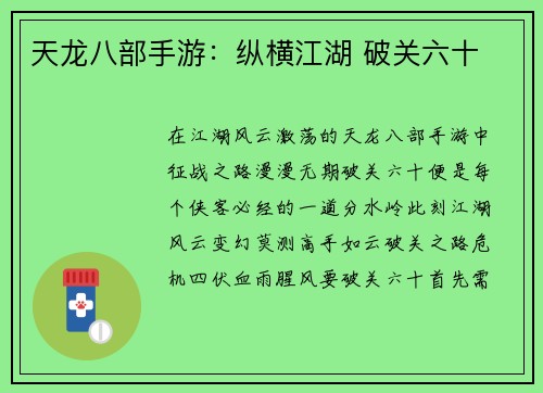 天龙八部手游：纵横江湖 破关六十