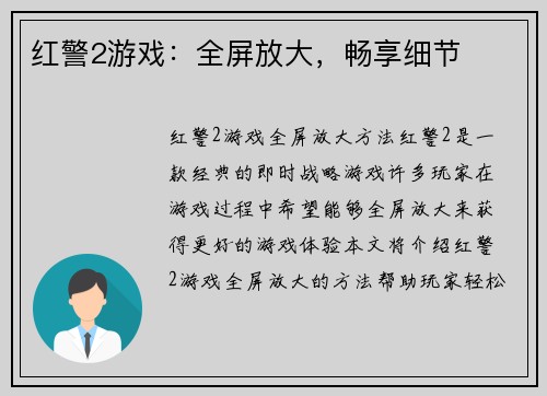 红警2游戏：全屏放大，畅享细节